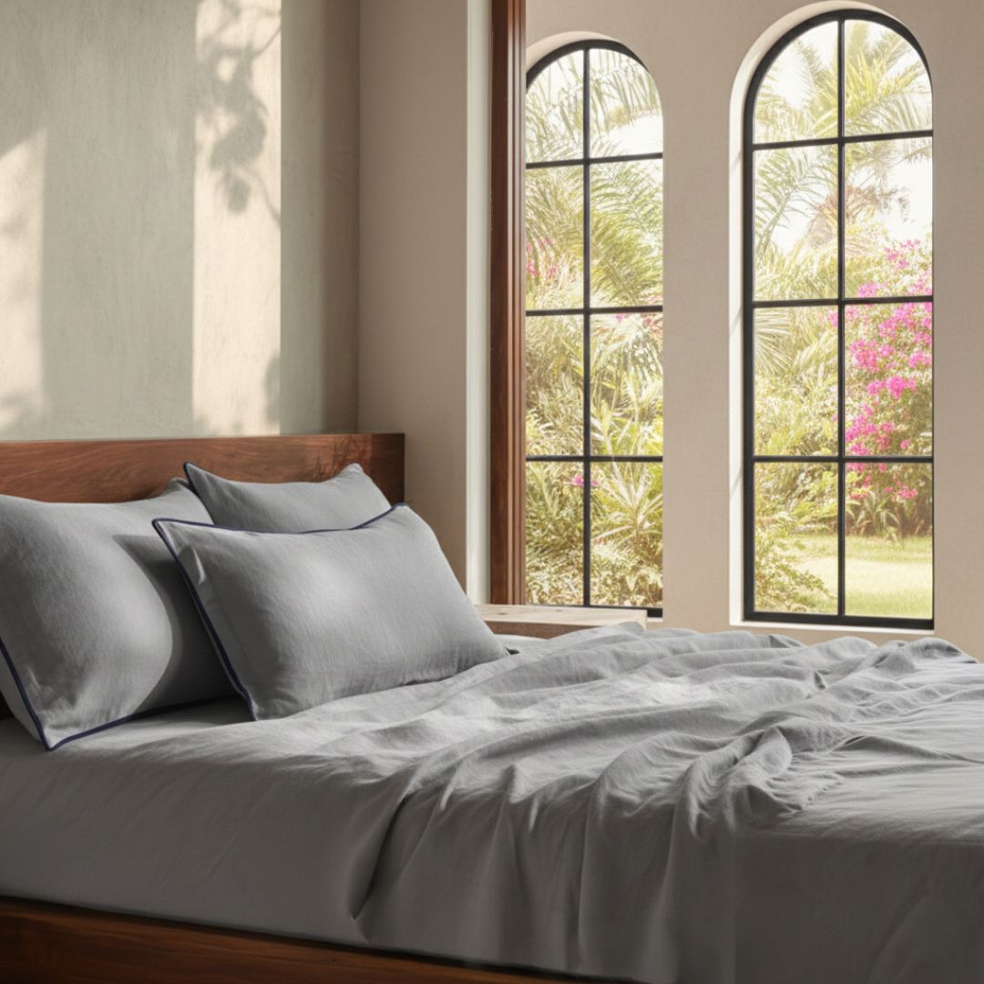Pebble Gray Linen Bedsheet Set
