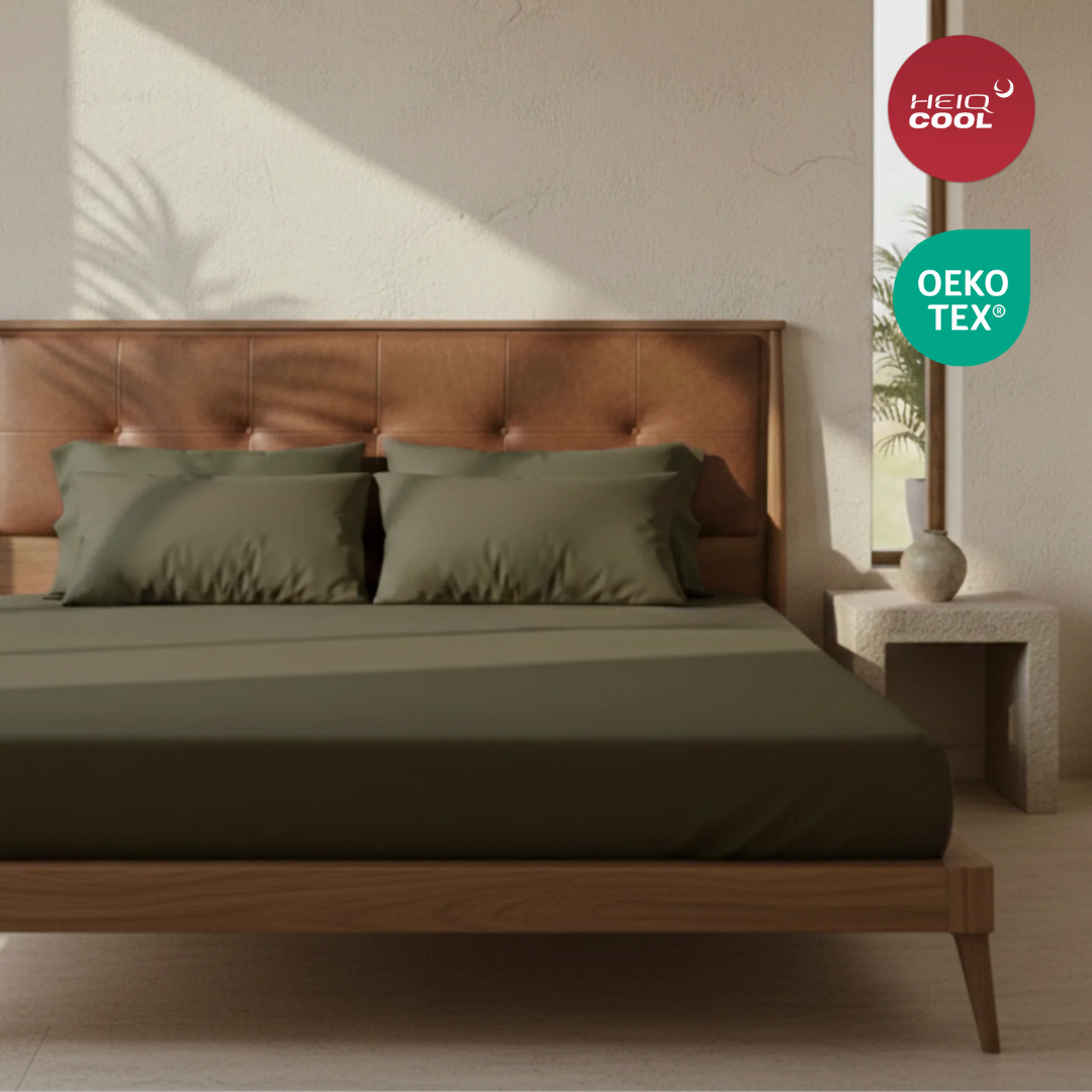 Moss Olive Percale Cooling Bedsheet Set