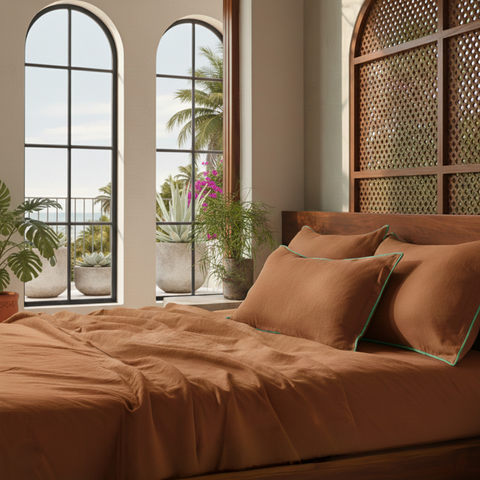 Cinnamon Brown Linen Bedsheet Set