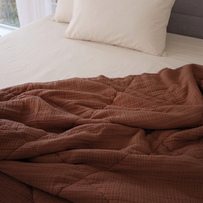 Bed In a Box - Summer Box : Copper Brown Quilt and Desized Ivory Bedsheet Set