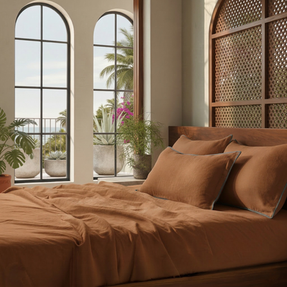 Cinnamon Brown Linen Bedsheet Set