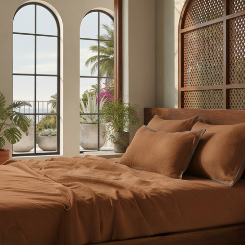 Cinnamon Brown Linen Bedsheet Set