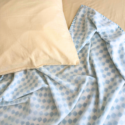 Azure Blue Block Printed Percale Dohar