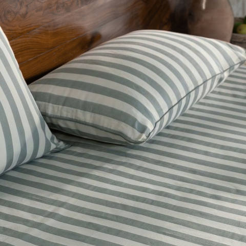 Pine Green Yarn Dyed Broad Stripe Bedsheet Set