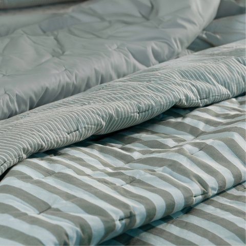 Pine Green Yarn Dyed Reversible Stripe Quilt