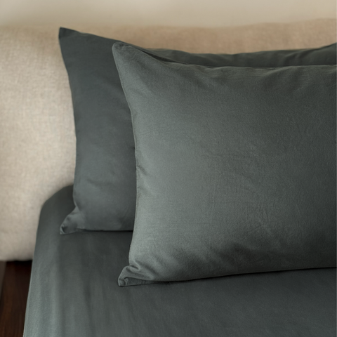 Pine Green Percale Pillow Cases (Set of 2)