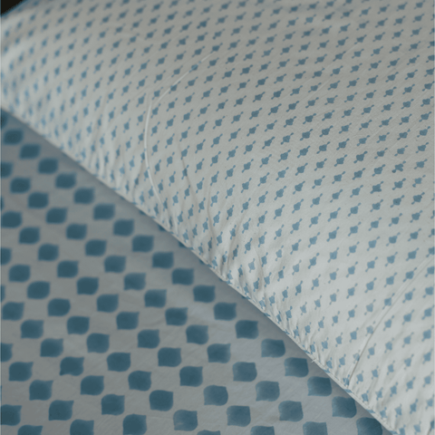 Azure Blue Block Printed Percale Bedsheet Set