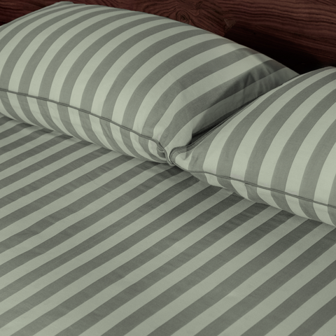Pine Green Yarn Dyed Broad Stripe Bedsheet Set