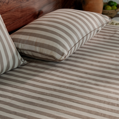 Riverbed Brown Yarn Dyed Broad Stripe Bedsheet Set