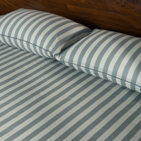 Pine Green Yarn Dyed Broad Stripe Bedsheet Set