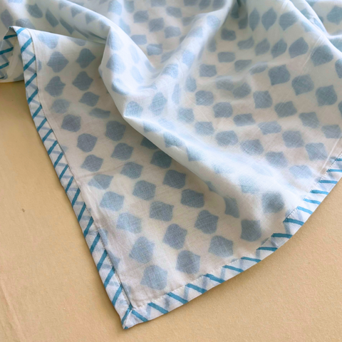 Azure Blue Block Printed Percale Dohar