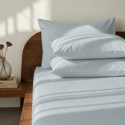French Blue Percale Cotton Cooling Bedsheet Set