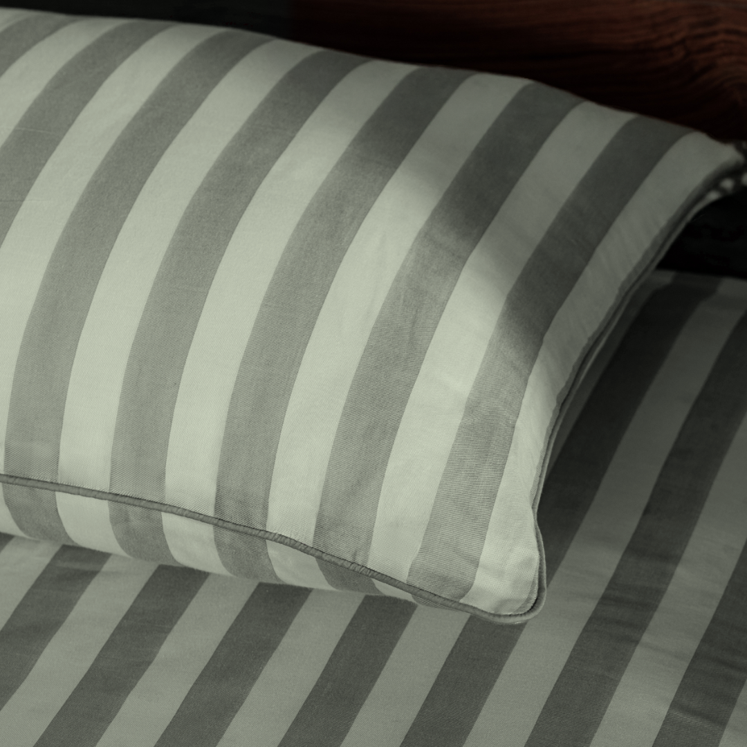 Pine Green Yarn Dyed Broad Stripe Bedsheet Set