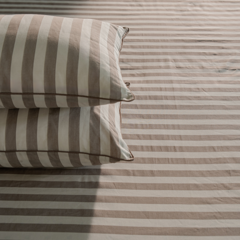 Riverbed Brown Yarn Dyed Broad Stripe Bedsheet Set