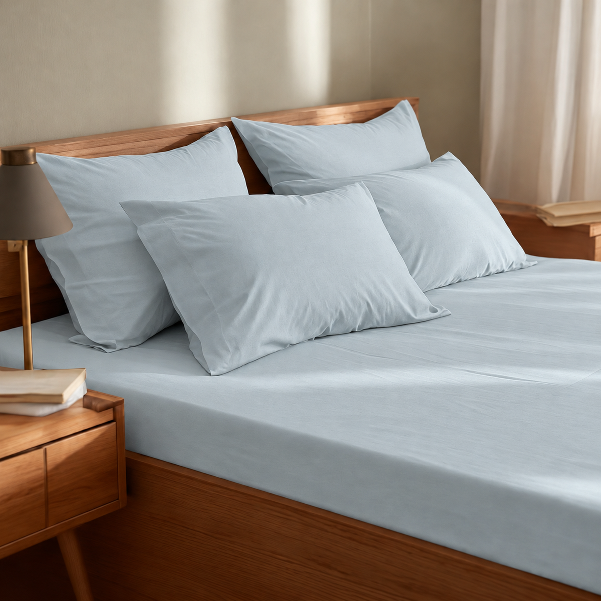 French Blue Percale Cotton Cooling Bedsheet Set