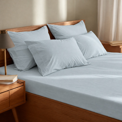 French Blue Percale Cotton Cooling Bedsheet Set