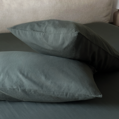 Pine Green Percale Pillow Cases (Set of 2)