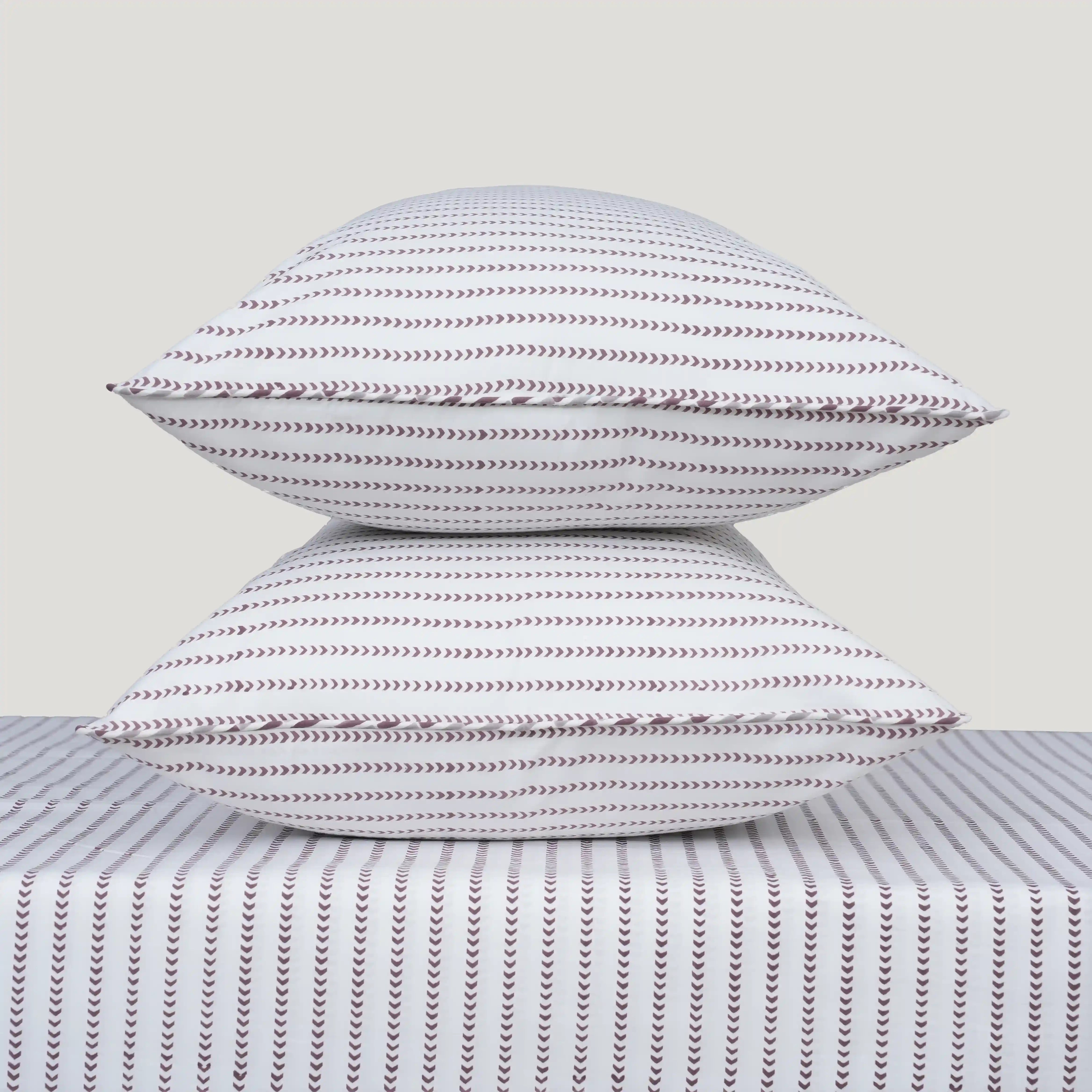 Mauve Echo Block Printed Percale Bedsheet Set