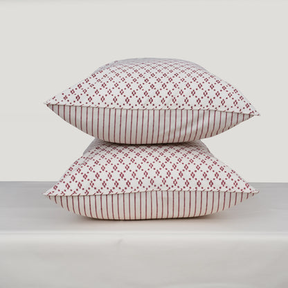 Crimson Lattice Block Printed Percale Bedsheet Set
