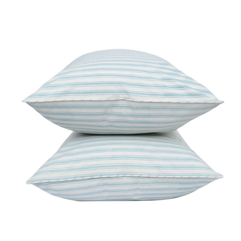 Celeste Blue Block Printed Percale Pillow Cases (Set of 2)