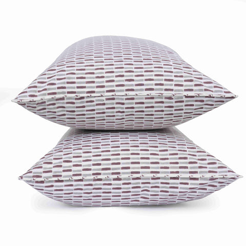 Plum Grid Block Printed Percale Pillow Cases (Set of 2)