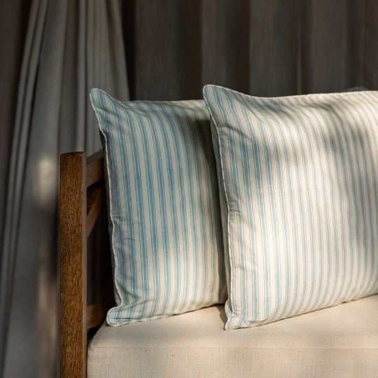 Celeste Blue Block Printed Percale Pillow Cases (Set of 2)