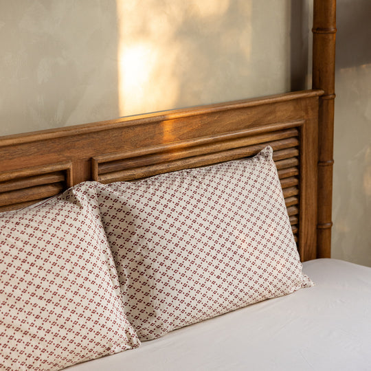 Crimson Lattice Block Printed Percale Bedsheet Set