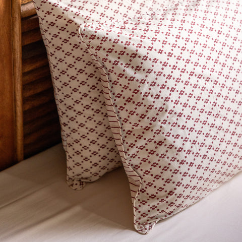 Crimson Lattice Block Printed Percale Bedsheet Set