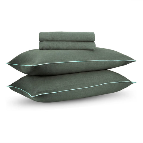 Forestwood Green Linen Bedsheet Set