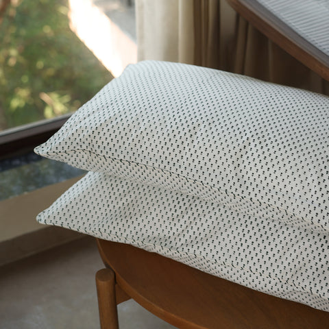 Green Bloom Block Printed Percale Pillow Cases (Set of 2)