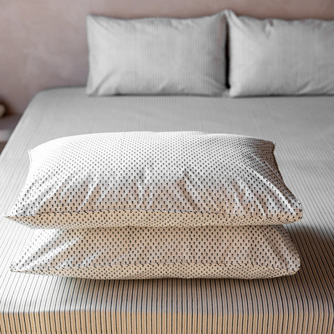 Green Bloom Block Printed Percale Pillow Cases (Set of 2)