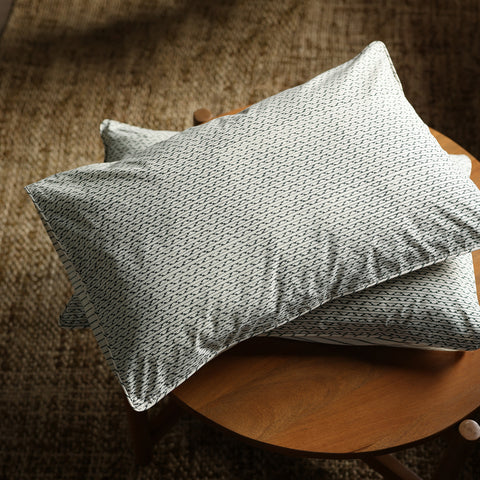 Jade Grid Block Printed Percale Pillow Cases (Set of 2)