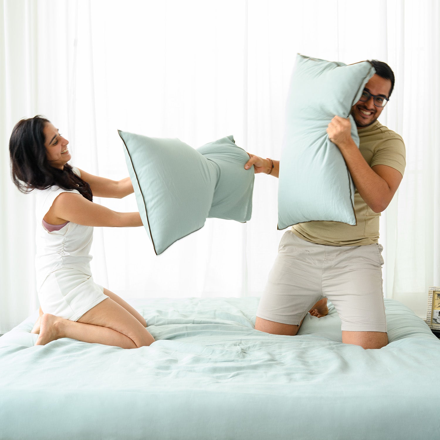 Mint Green Linen Bedsheet Set