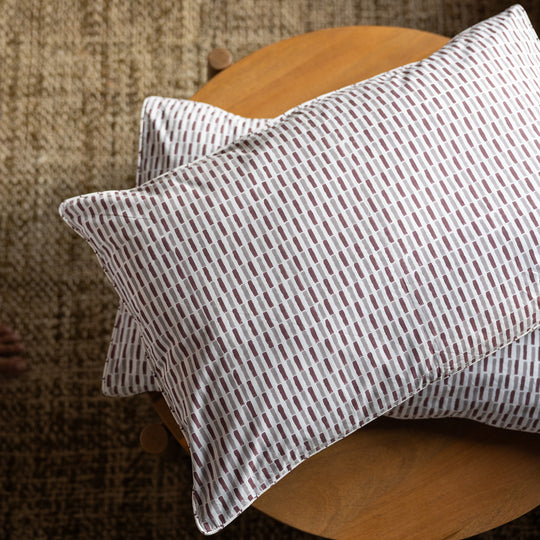Plum Grid Block Printed Percale Pillow Cases (Set of 2)