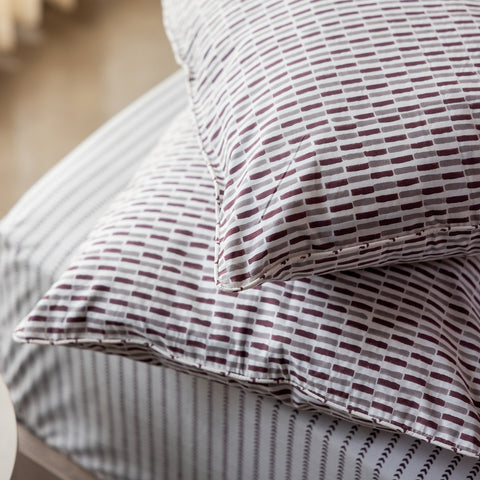 Plum Grid Block Printed Percale Pillow Cases (Set of 2)
