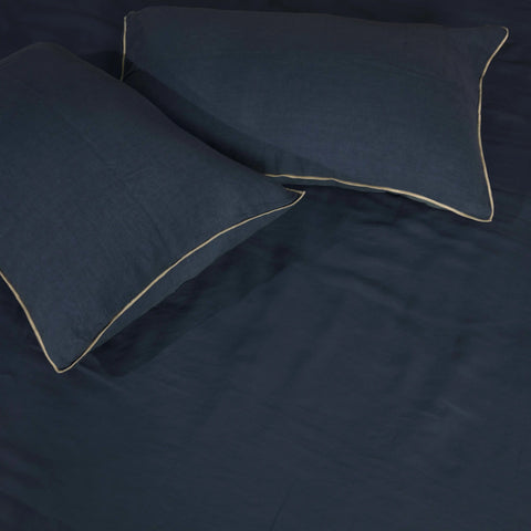 Deep Indigo Linen Bedsheet Set