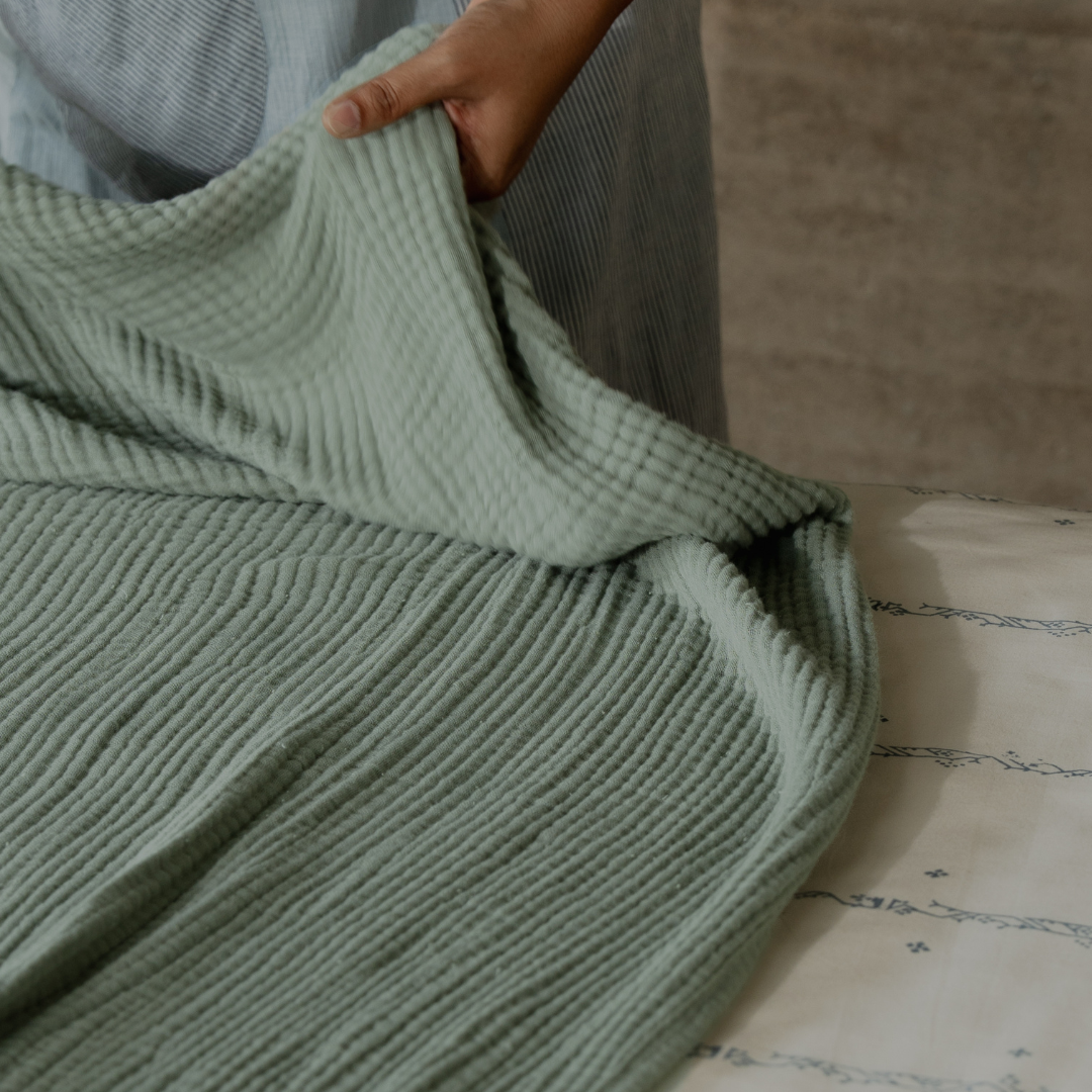 Sage Green Cotton Gauze Light Blanket