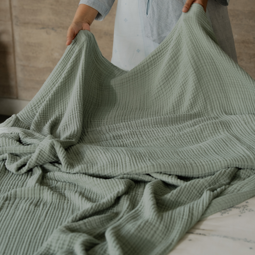 Sage Green Cotton Gauze Light Blanket