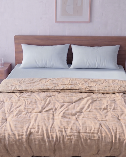 Open Windows- Blue Summer Percale Bedsheet & Loom Beige Percale Quilt