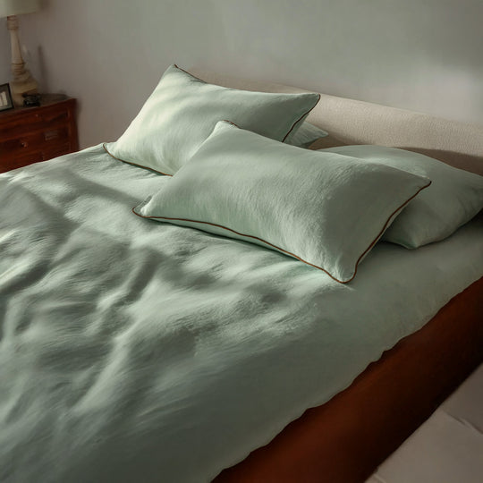 Mint Green Linen Bedsheet Set