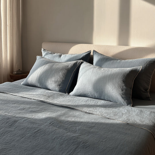 Twilight Blue Linen Bedsheet Set