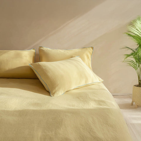 Sunlit Yellow Linen Bedsheet Set